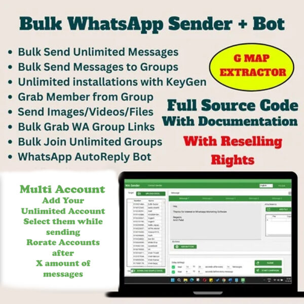 WaSender Bulk WhatsApp Sender + Group Sender + WhatsApp Auto Reply Bot